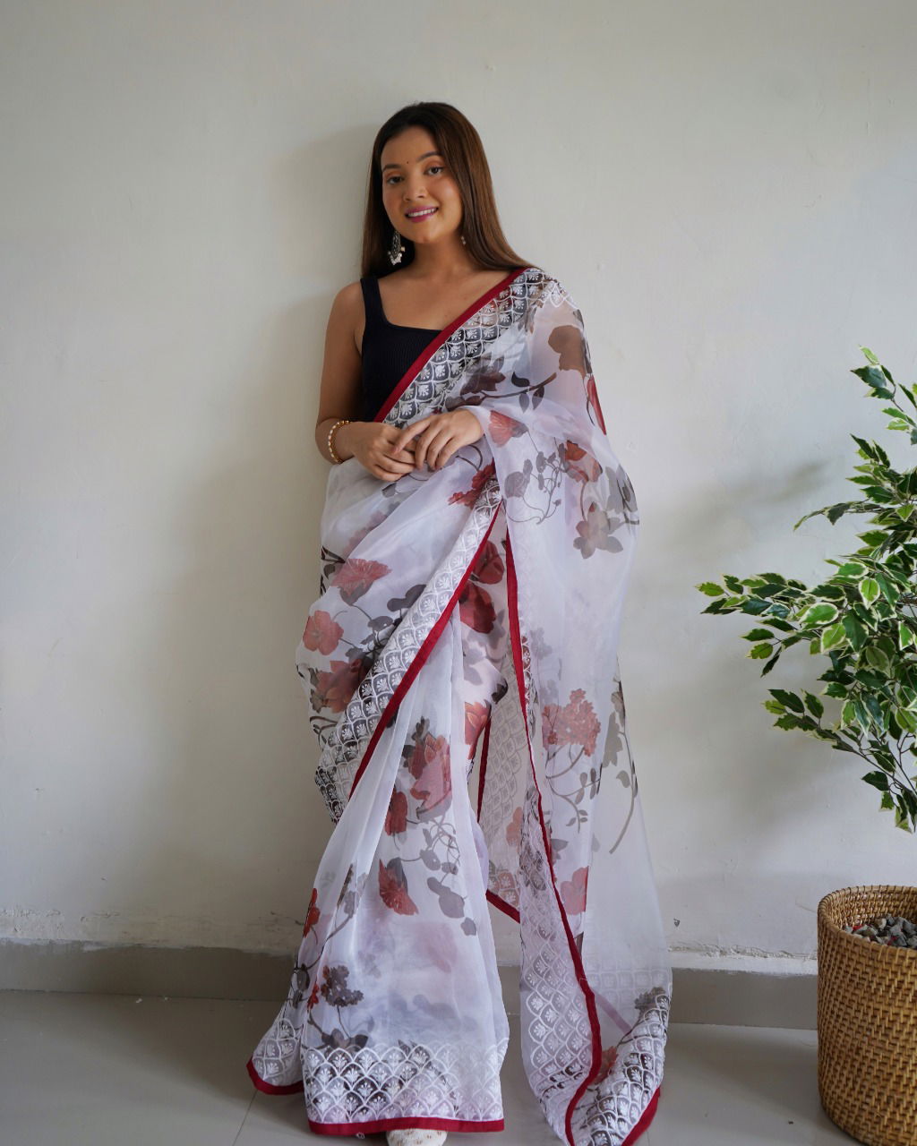 Three Latkan Organza Wholesale Party Wear Sarees
